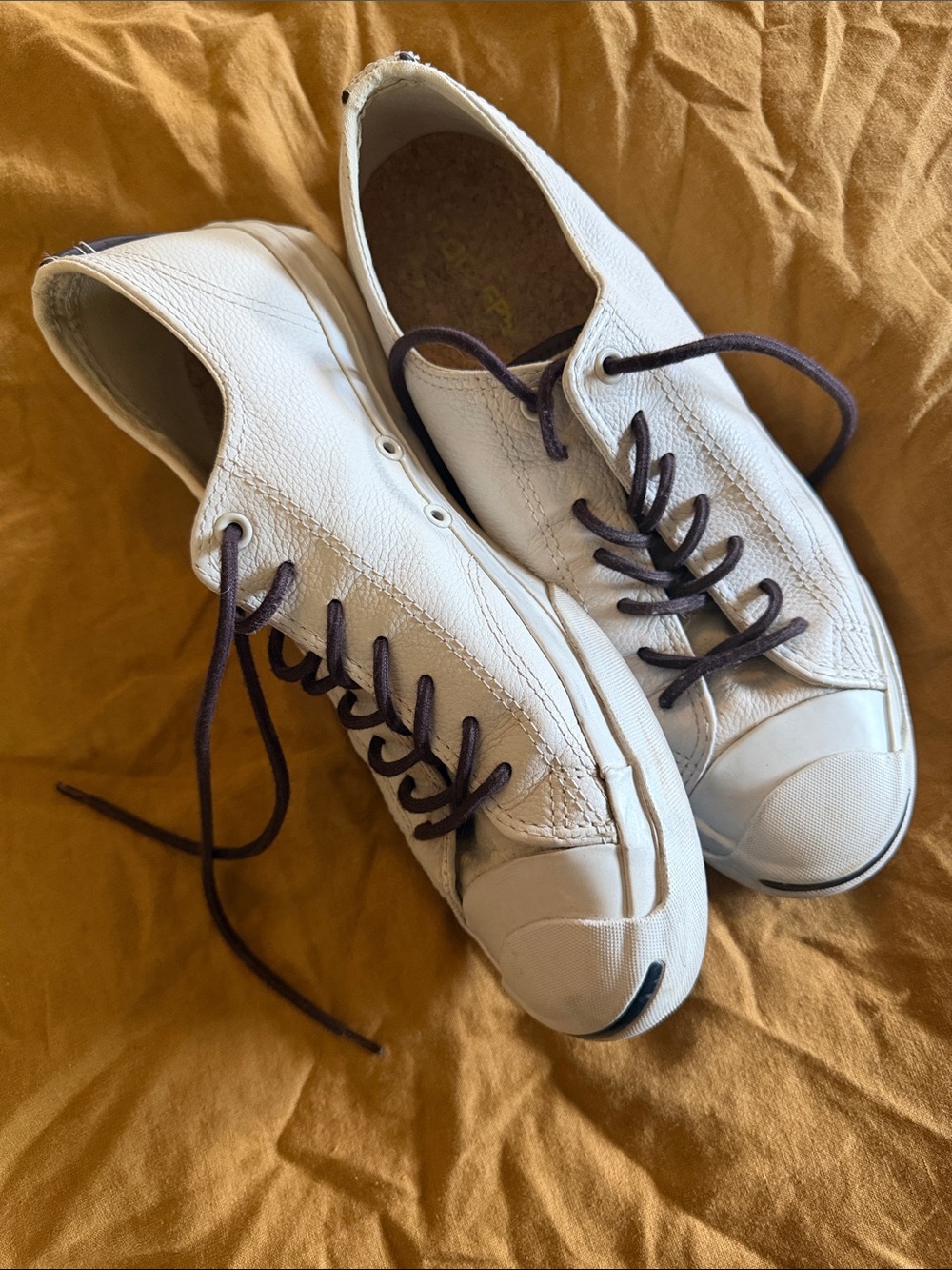 White Leather Men’s Sneakers with Dark Brown Laces